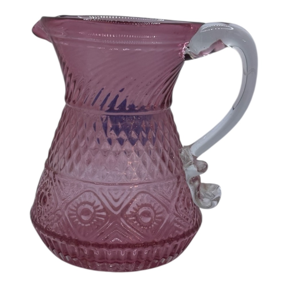 VTG Cranberry 4" Pilgrim Glass Pitcher Clear Applied‎ Handle Bennington